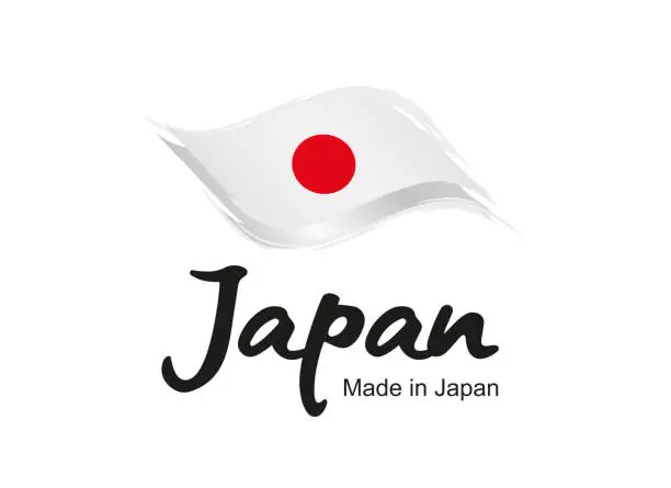 Vector illustration of Made in Japan handwritten flag ribbon typography lettering logo label banner