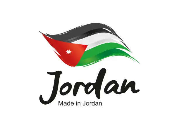 Vector illustration of Made in Jordan handwritten flag ribbon typography lettering logo label banner