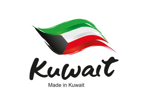 Vector illustration of Made in Kuwait handwritten flag ribbon typography lettering logo label banner