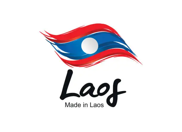 Vector illustration of Made in Laos handwritten flag ribbon typography lettering logo label banner