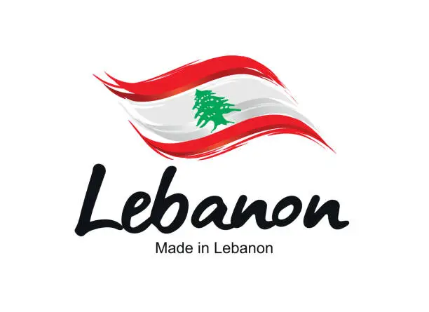 Vector illustration of Made in Lebanon handwritten flag ribbon typography lettering logo label banner