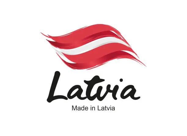 Vector illustration of Made in Latvia handwritten flag ribbon typography lettering logo label banner