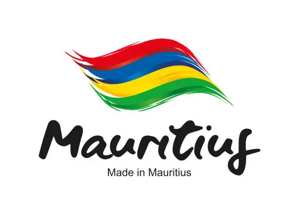 Vector illustration of Made in Mauritius handwritten flag ribbon typography lettering logo label banner