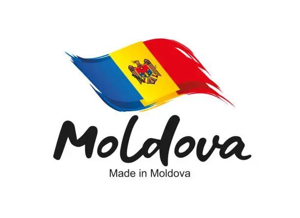 Vector illustration of Made in Moldova new handwritten flag ribbon typography lettering logo label banner