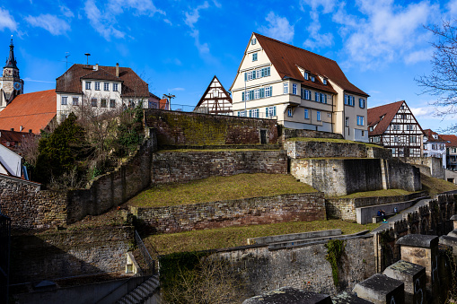 Half-timbered buildings in the cityscape of Tübingen