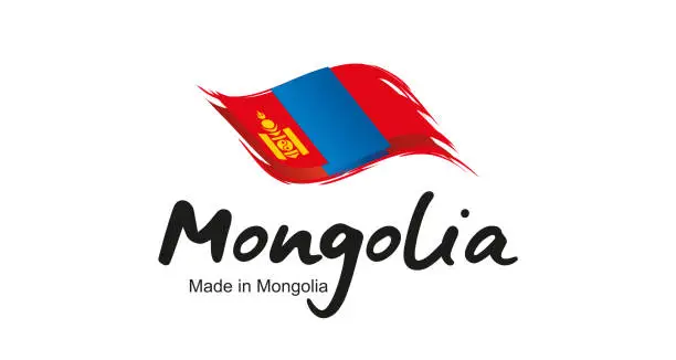 Vector illustration of Made in Mongolia handwritten flag ribbon typography lettering logo label banner