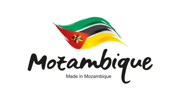 Vector illustration of Made in Mozambique handwritten flag ribbon typography lettering logo label banner