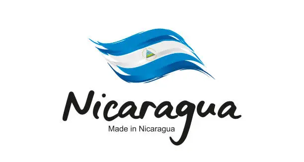 Vector illustration of Made in Nicaragua handwritten flag ribbon typography lettering logo label banner