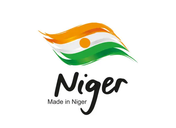 Vector illustration of Made in Niger handwritten flag ribbon typography lettering logo label banner