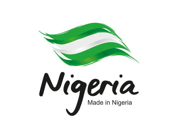 Vector illustration of Made in Nigeria handwritten flag ribbon typography lettering logo label banner