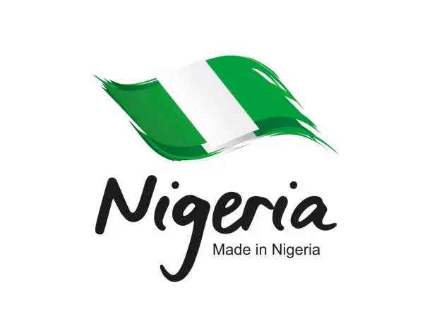 Vector illustration of Made in Nigeria new handwritten flag ribbon typography lettering logo label banner