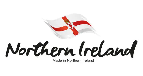 Vector illustration of Made in Northern Ireland handwritten flag ribbon typography lettering logo label banner