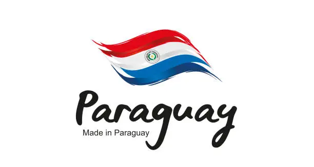 Vector illustration of Made in Paraguay handwritten flag ribbon typography lettering logo label banner