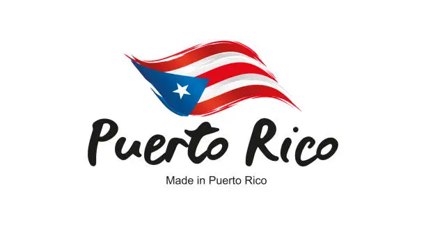 Vector illustration of Made in Puerto Rico handwritten flag ribbon typography lettering logo label banner