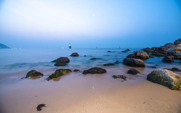 Landscape long exposure view of Haeundae beach, Busan.