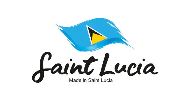 Vector illustration of Made in Saint Lucia handwritten flag ribbon typography lettering logo label banner