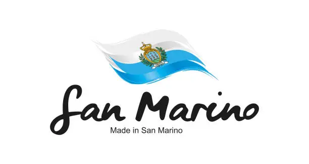 Vector illustration of Made in San Marino new handwritten flag ribbon typography lettering logo label banner