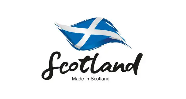 Vector illustration of Made in Scotland handwritten flag ribbon typography lettering logo label banner