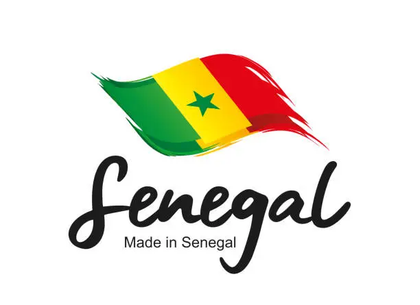 Vector illustration of Made in Senegal new handwritten flag ribbon typography lettering logo label banner