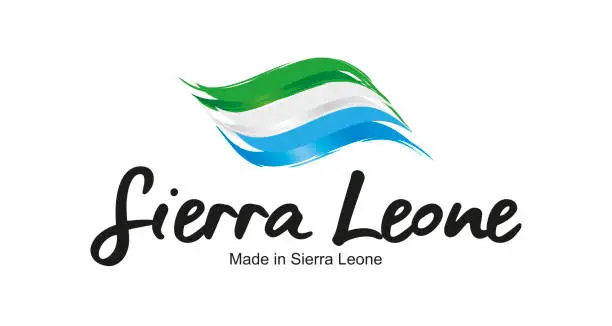 Vector illustration of Made in Sierra Leone handwritten flag ribbon typography lettering logo label banner
