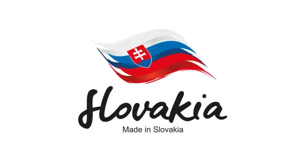 Vector illustration of Made in Slovakia handwritten flag ribbon typography lettering logo label banner