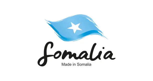 Vector illustration of Made in Somalia handwritten flag ribbon typography lettering logo label banner