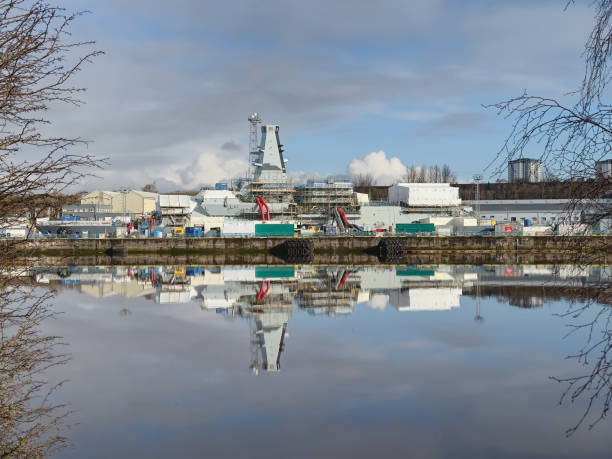 Commercial marina cranes at dusk