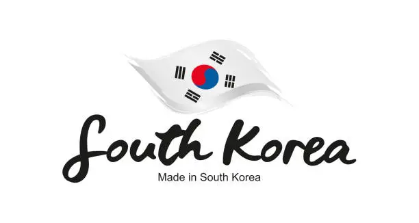 Vector illustration of Made in South Korea handwritten flag ribbon typography lettering logo label banner