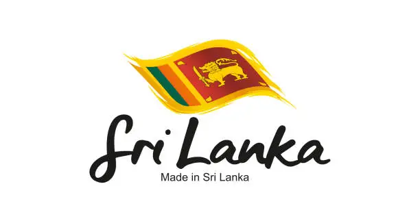 Vector illustration of Made in Sri Lanka handwritten flag ribbon typography lettering logo label banner