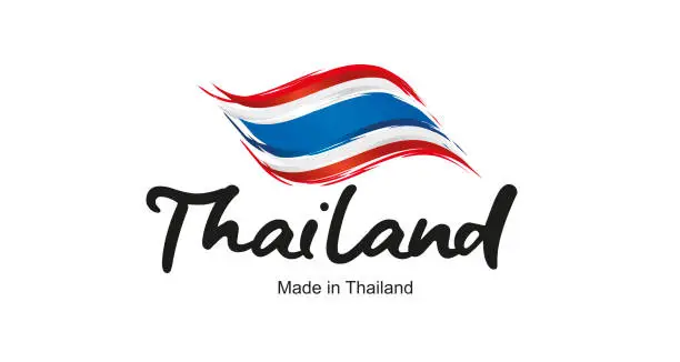 Vector illustration of Made in Thailand handwritten flag ribbon typography lettering logo label banner