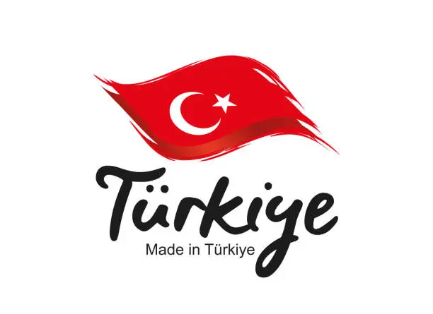Vector illustration of Made in Türkiye new handwritten flag ribbon typography lettering logo label banner