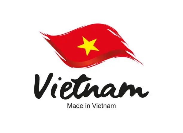 Vector illustration of Made in Vietnam handwritten flag ribbon typography lettering logo label banner