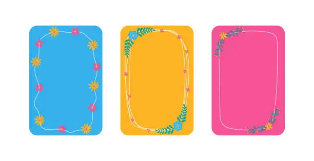 Vector illustration of Hand drawn floral frames for text set. Multicolored rectangular backgrounds doodle style.