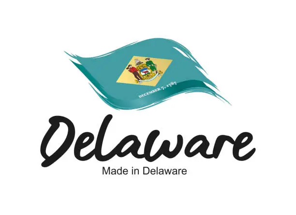 Vector illustration of Made in Delaware USA new handwritten flag ribbon typography lettering logo label banner