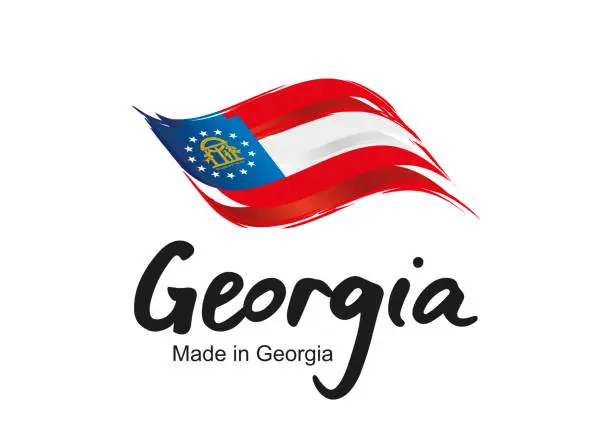 Vector illustration of Made in Georgia USA new handwritten flag ribbon typography lettering logo label banner