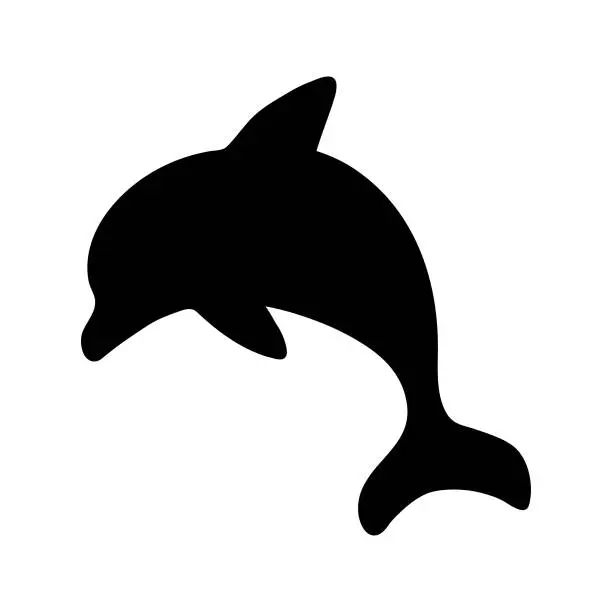 Vector illustration of Vector single dolphin silhouette. Hand drawn doodle illustrations