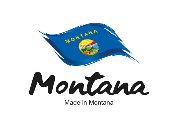 Vector illustration of Made in Montana USA new handwritten flag ribbon typography lettering logo label banner