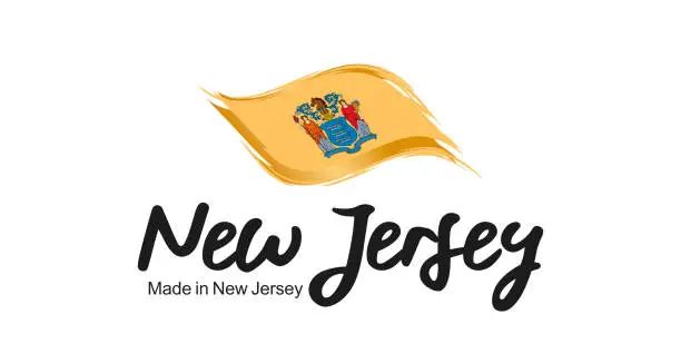 Vector illustration of Made in New Jersey USA new handwritten flag ribbon typography lettering logo label banner