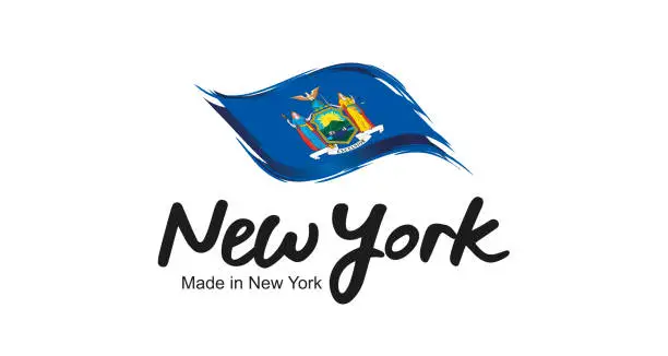 Vector illustration of Made in New York USA new handwritten flag ribbon typography lettering logo label banner