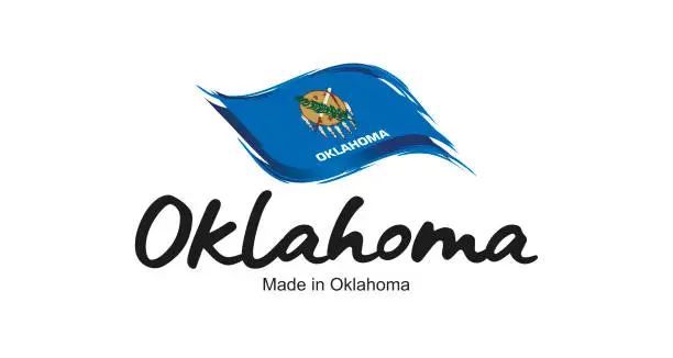 Vector illustration of Made in Oklahoma USA new handwritten flag ribbon typography lettering logo label banner