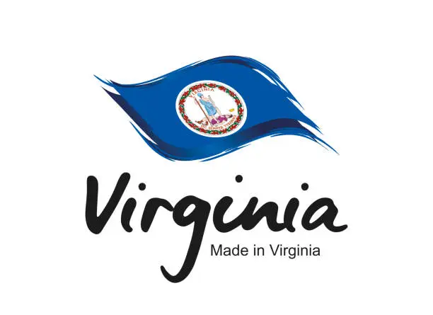 Vector illustration of Made in Virginia USA new handwritten flag ribbon typography lettering logo label banner