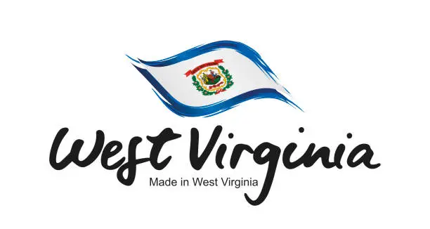 Vector illustration of Made in West Virginia USA new handwritten flag ribbon typography lettering logo label banner