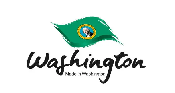 Vector illustration of Made in Washington USA new handwritten flag ribbon typography lettering logo label banner