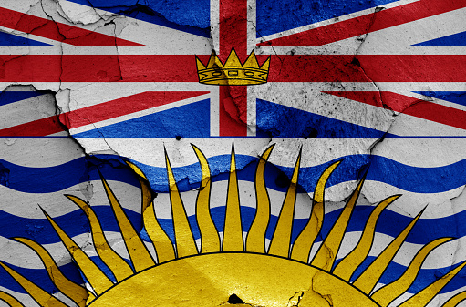 flag of British Columbia painted on cracked wall