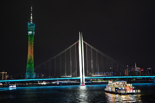 GUANGZHOU, CHINA - February  22, 2024: Night view of the Canton Tower