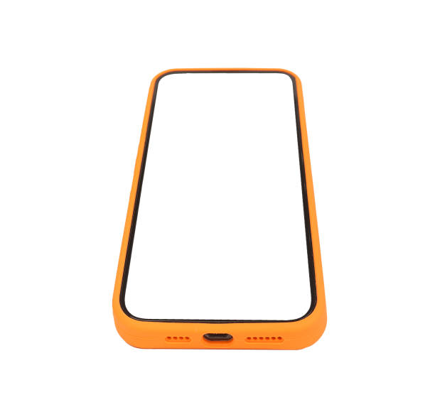 Mobile smart phone screen mockup, cellphone, smartphone, perspective angle view, isolated on white