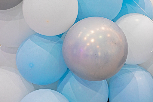 festive background and blue white and black balloons. Festive opening. children's party