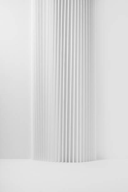 istock Abstract scene with striped pillar as decoration, mockup on white background, copy space. White background.Template for presentation cosmetic products,  advertising, design in simple modern style. 2053381211