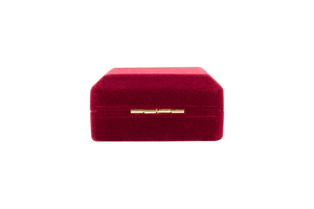 red velvet gift box for jewelry isolated on white background - day gem ring open - fotografias e filmes do acervo