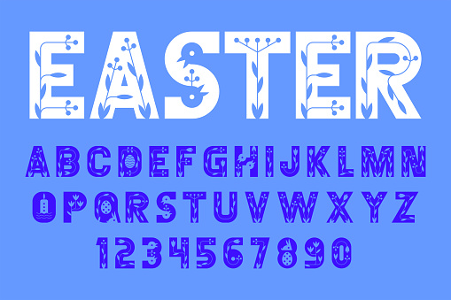 Easter Font. Minimalist bold font. Letters and numbers. flat style